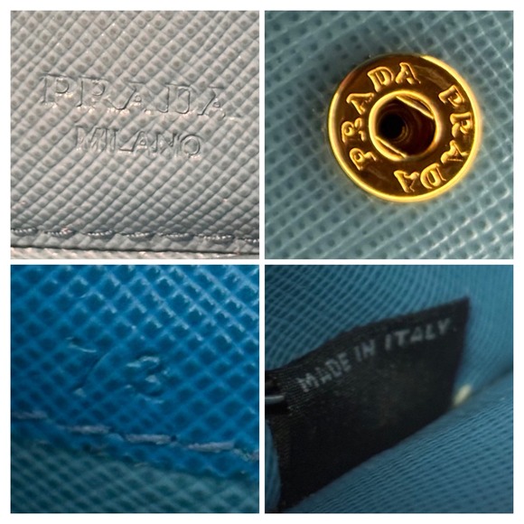 Authentic Vintage Prada Saffiano Wave Blue Leather Long Flap Wallet Celeste Voya - Picture 5 of 8